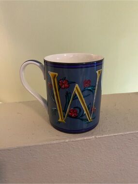 Spode. Kit Kemp. Blue Floral Monogram 'W' Ceramic Mug. New.
